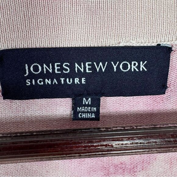 Jones New York Floral Silk Blend V Neck Cardigan Sweater Cream Pink Medium - Picture 9 of 12
